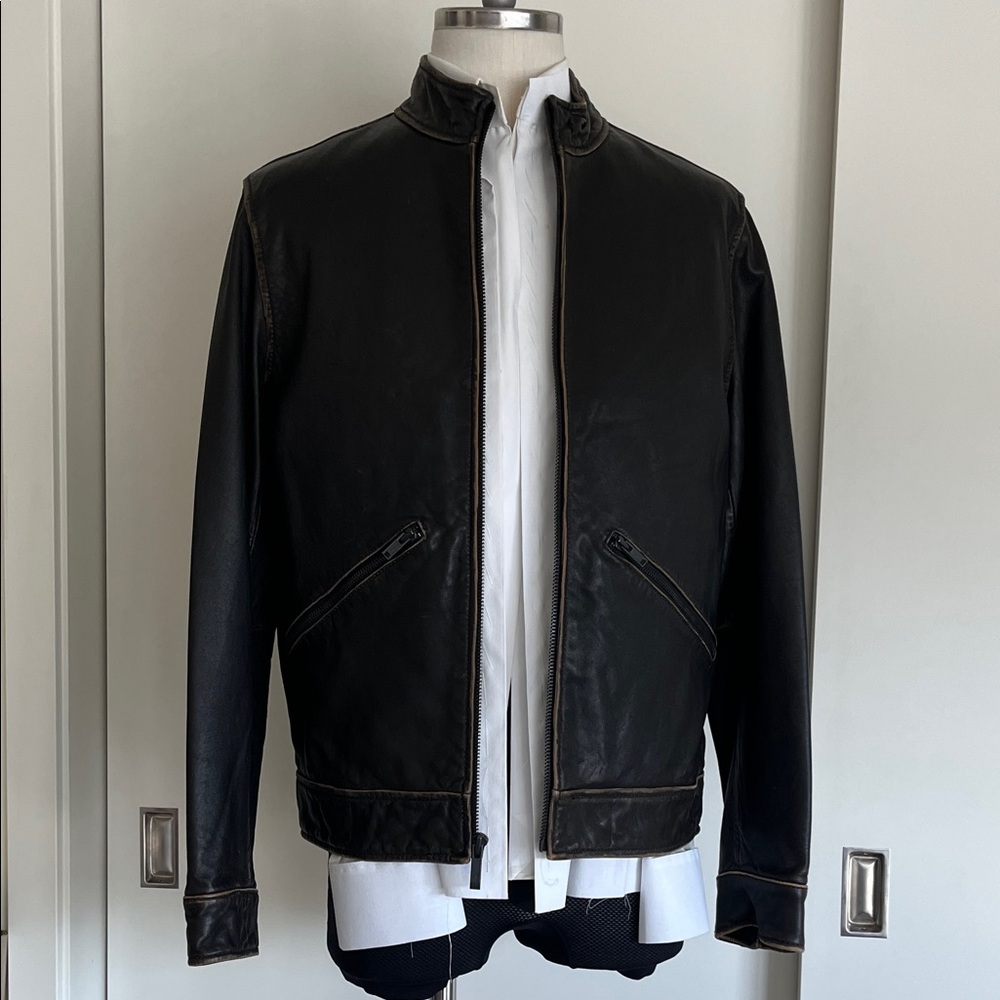 Men's Dark Brown Leather Bomber Jacket - Classic Zip Front